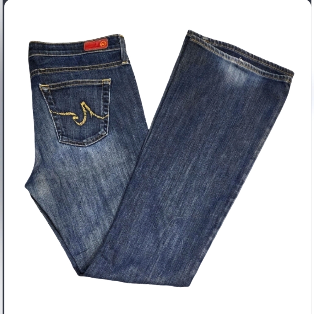 Anthropologie AG The Angel mid-rise dark wash boot cut jeans, size 32R